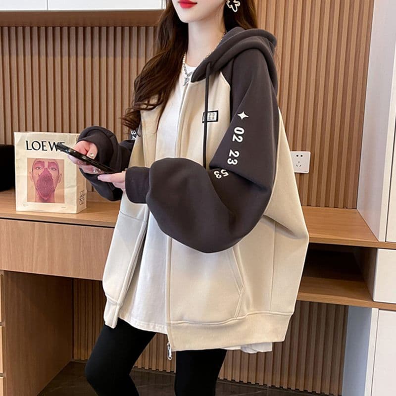 경관 그림 모방 후아 면 복잡한 우유 실크 2026 가을 얇은 스타일 후드티 루즈핏 캐주얼 후드 여성 코트 이미지 5