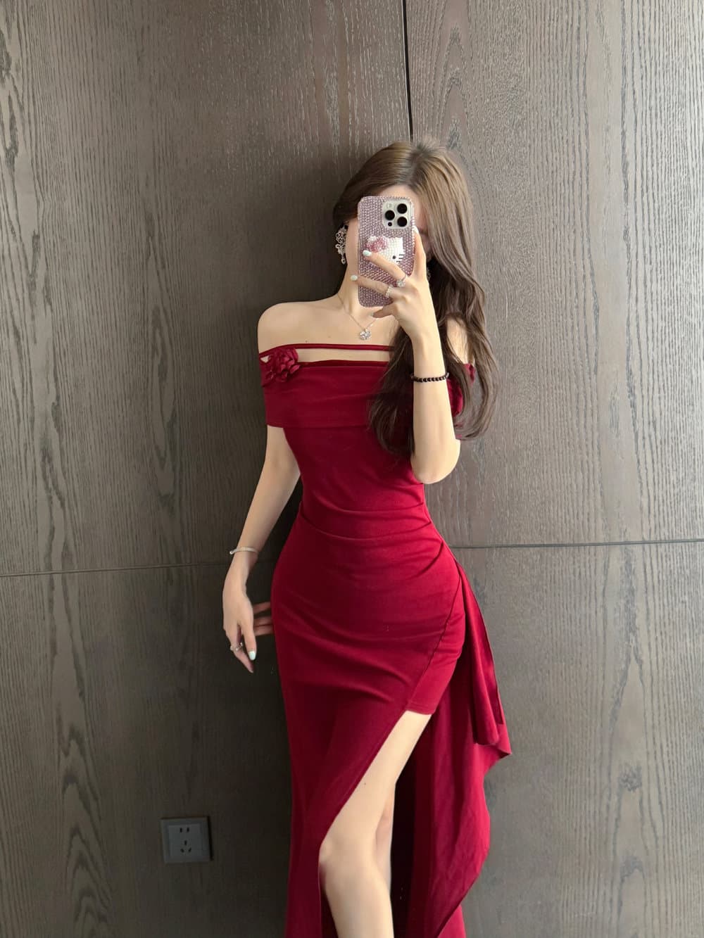 실사 명문 여성 품격 오프숄더 튜브탑 꽃 불규칙 오프숄더 허리 수축 트임 예복 드레스 상세 이미지 1