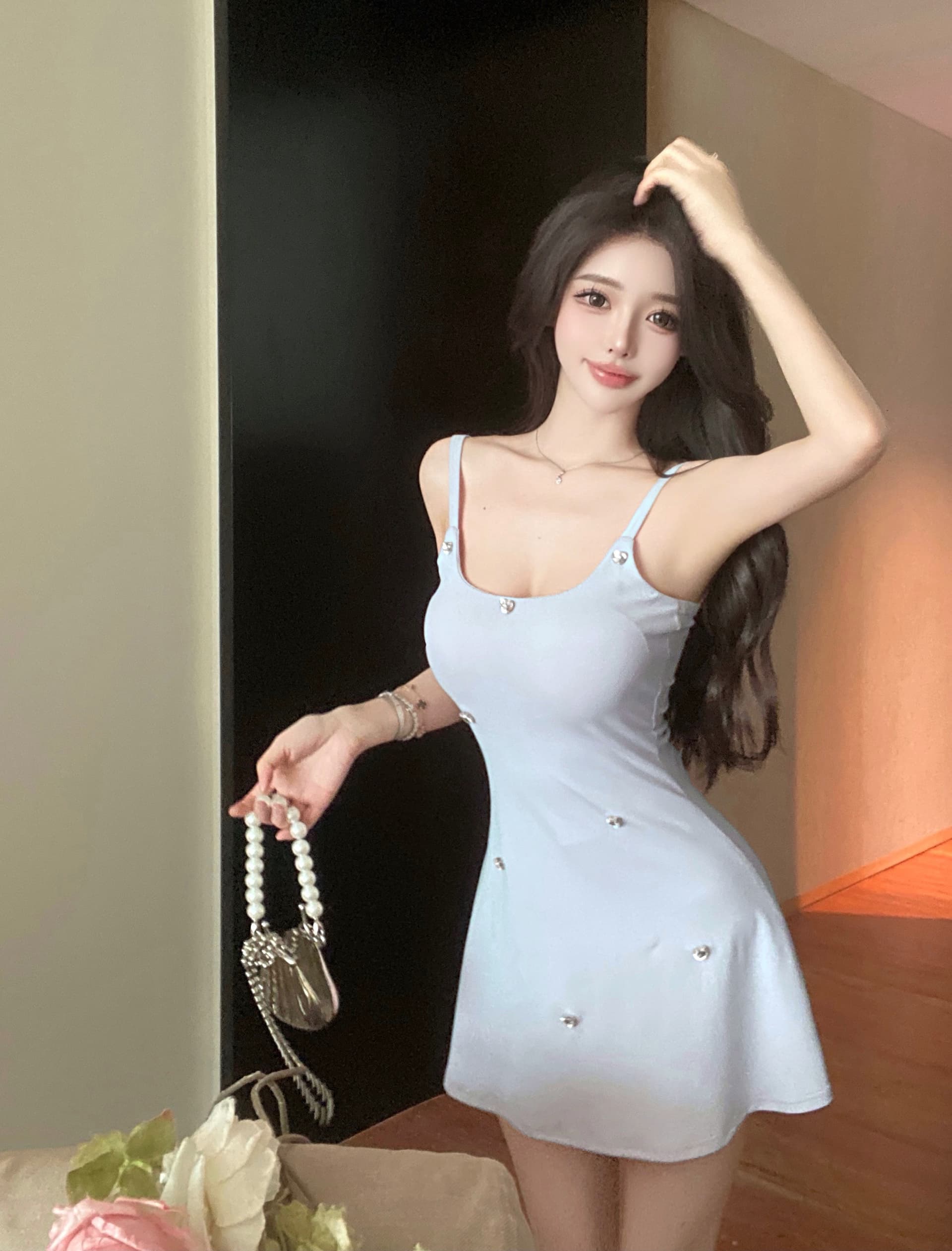 실사 프랑스식 무거운 작업 다이아몬드 세팅 허리 수축 슬림해 보이는 품격 아름다운 퍼프 드레스 이미지 2