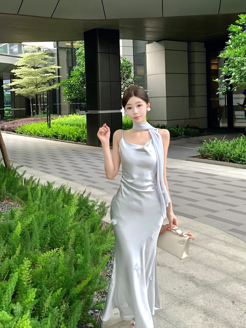 실사 명문 여성 품격 이슬 쇄골 품격 허리 수축 디스플레이 몸 흔들다 칼라 슬립 점프 슈트 치마 세트 여성 상세 이미지 6