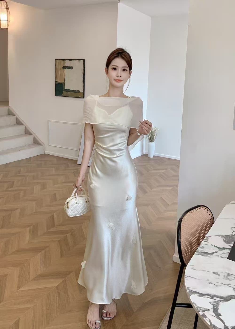 실사 명문 여성 품격 이슬 쇄골 품격 허리 수축 디스플레이 몸 흔들다 칼라 슬립 점프 슈트 치마 세트 여성 상세 이미지 22