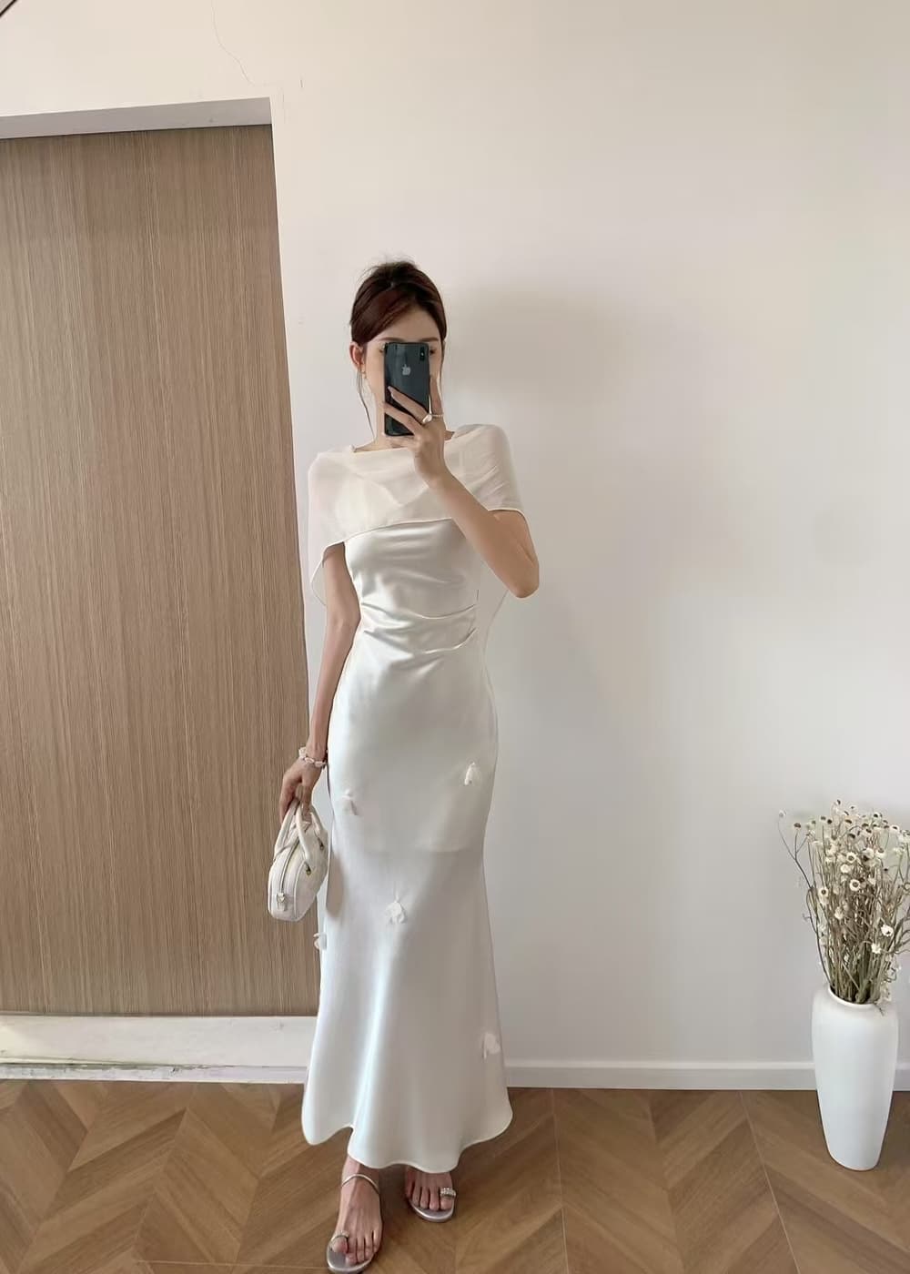 실사 명문 여성 품격 이슬 쇄골 품격 허리 수축 디스플레이 몸 흔들다 칼라 슬립 점프 슈트 치마 세트 여성 상세 이미지 23