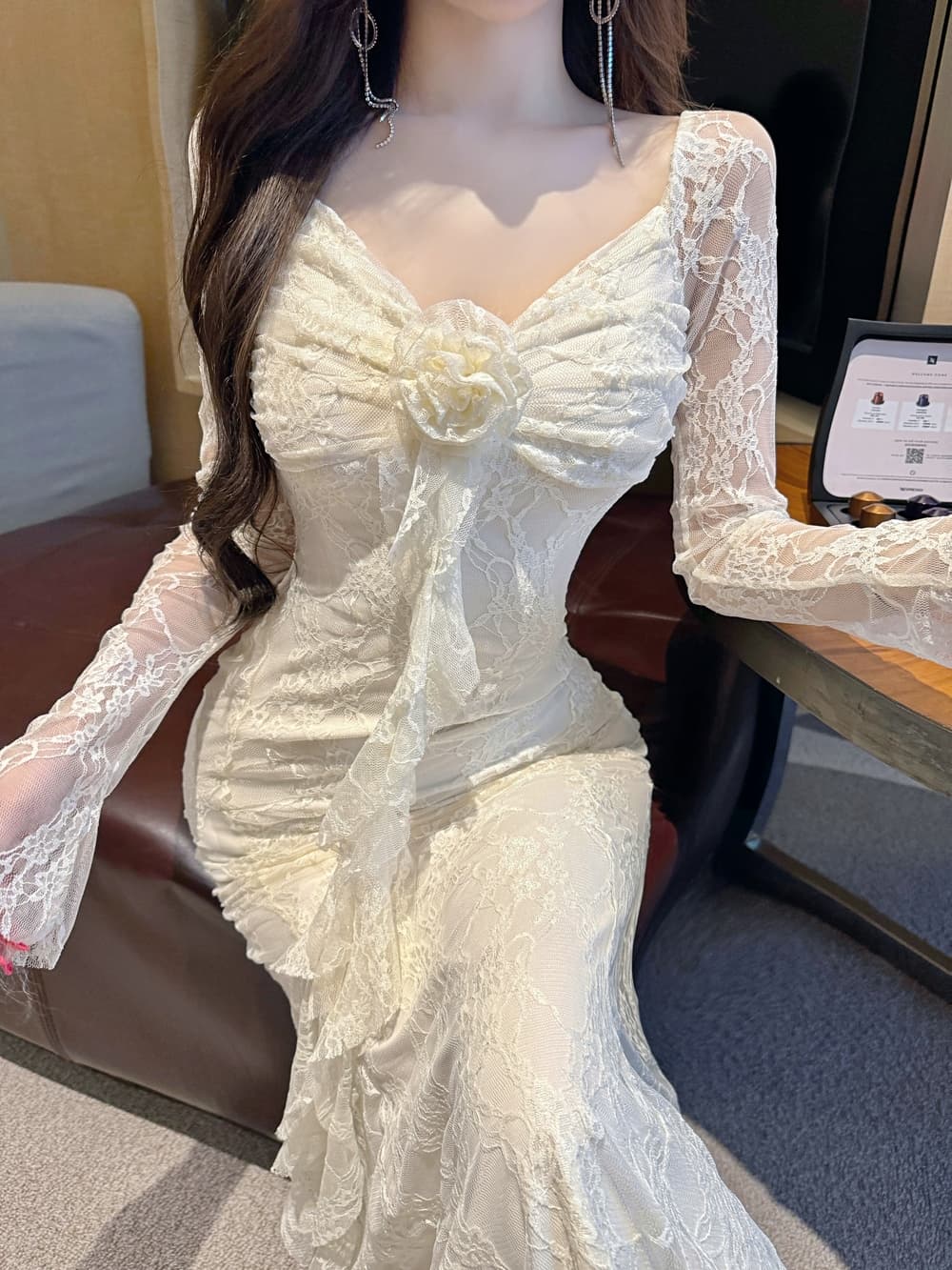 실사 순수한 욕망 달콤함 부드러운 품격 레이스 레이스 패션 슬림해 보이는 타이트 스커트 인어 꼬리 드레스 상세 이미지 12