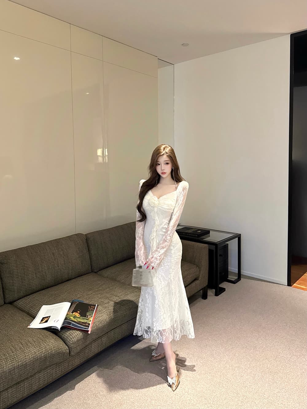 실사 순수한 욕망 달콤함 부드러운 품격 레이스 레이스 패션 슬림해 보이는 타이트 스커트 인어 꼬리 드레스 상세 이미지 19