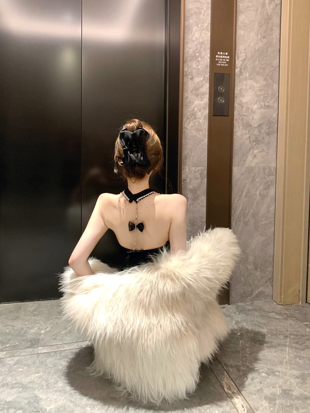 실사 명문 여성 품격 고급 센스 백리스 나비 매듭 무거운 작업 못 훈련 행침 목 섹시함 검정색 튜브탑 예복 치마 상세 이미지 3