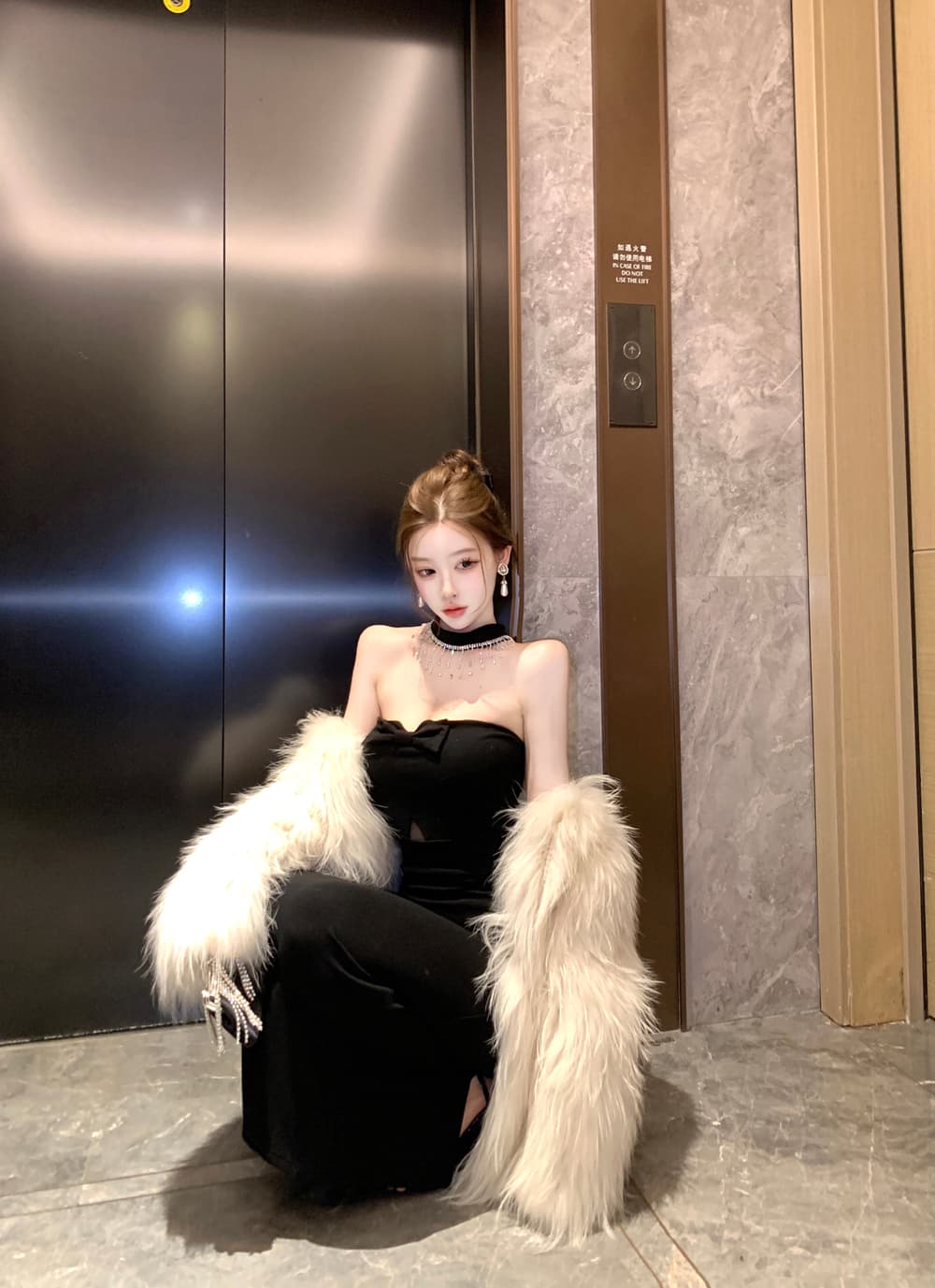실사 명문 여성 품격 고급 센스 백리스 나비 매듭 무거운 작업 못 훈련 행침 목 섹시함 검정색 튜브탑 예복 치마 상세 이미지 13