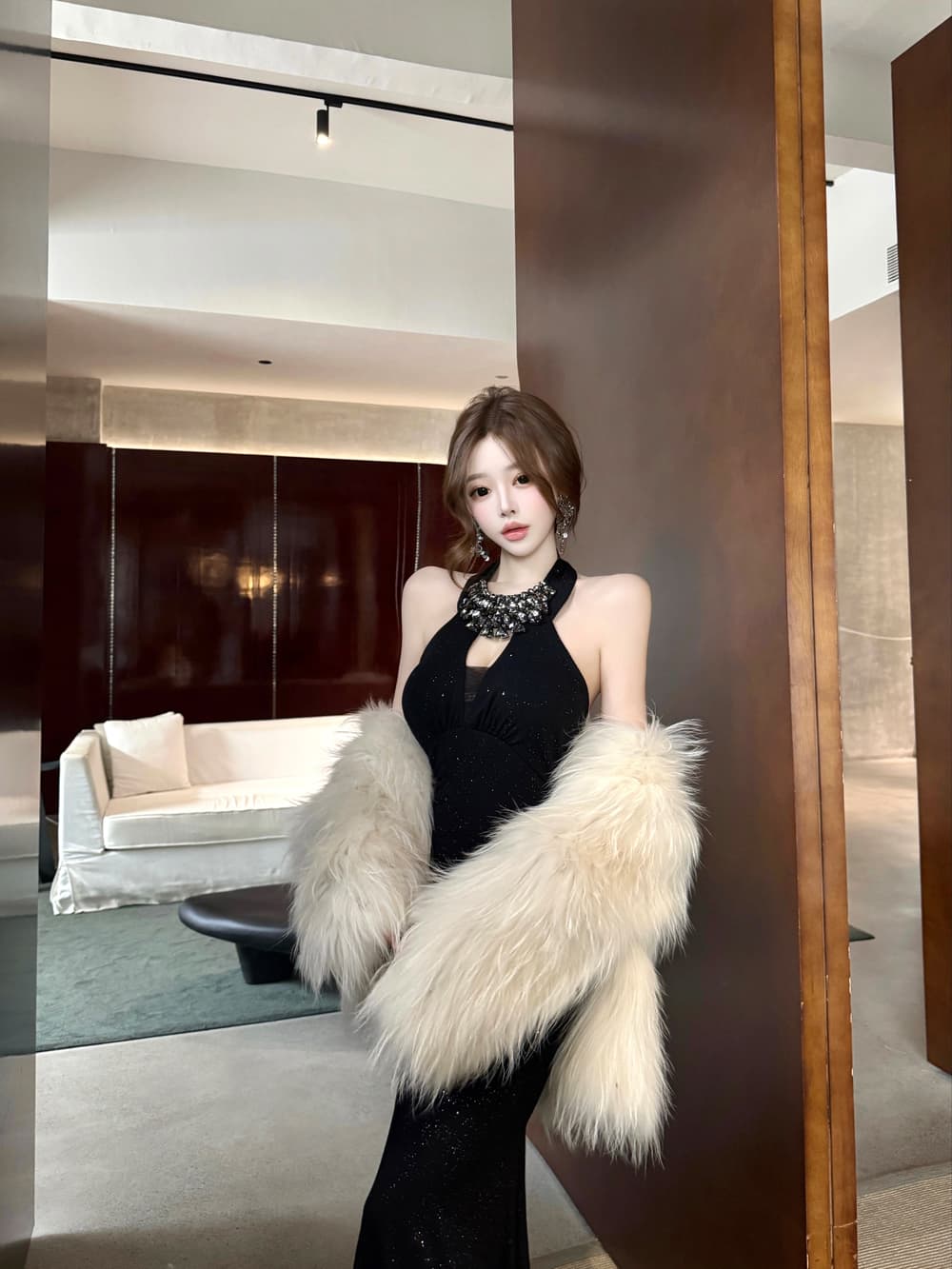 실사 품격 명문 여성 고급 센스 행침 목 백리스 트임 예복 드레스 상세 이미지 7