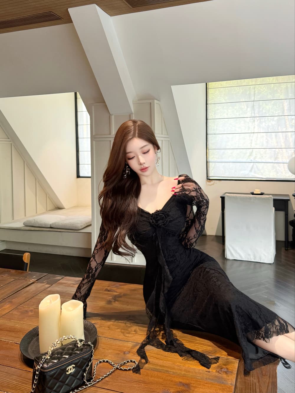 실사 순수한 욕망 달콤함 부드러운 품격 레이스 레이스 패션 슬림해 보이는 타이트 스커트 인어 꼬리 드레스 이미지 2