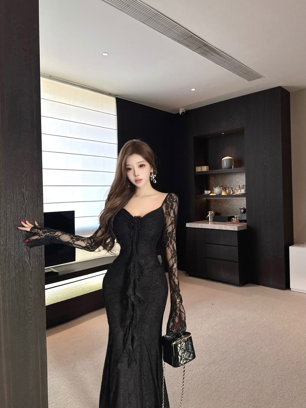 실사 순수한 욕망 달콤함 부드러운 품격 레이스 레이스 패션 슬림해 보이는 타이트 스커트 인어 꼬리 드레스 이미지 4