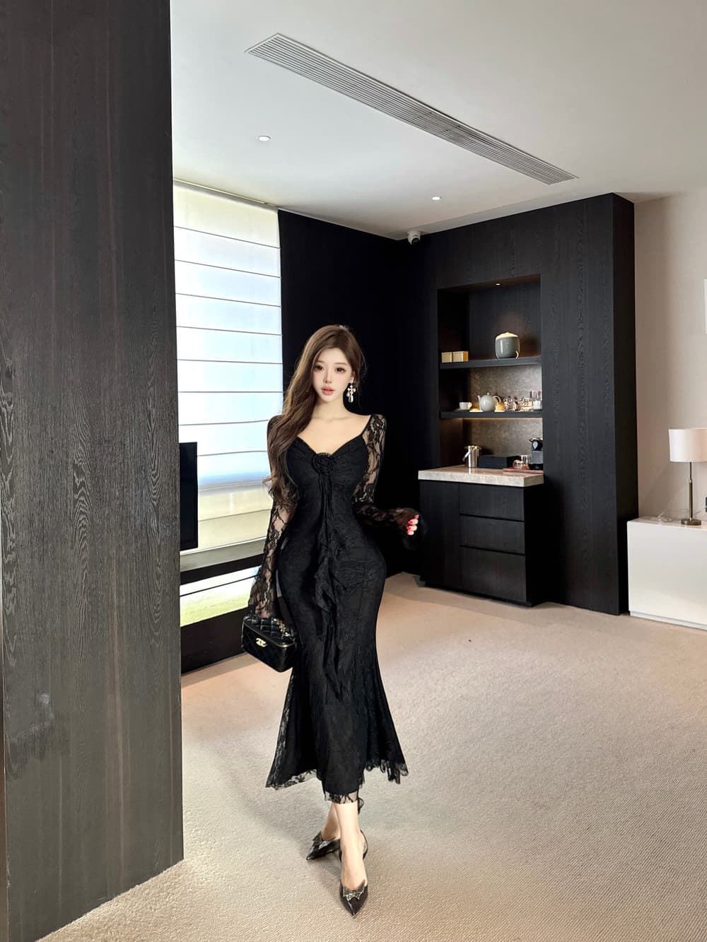 실사 순수한 욕망 달콤함 부드러운 품격 레이스 레이스 패션 슬림해 보이는 타이트 스커트 인어 꼬리 드레스 상세 이미지 9