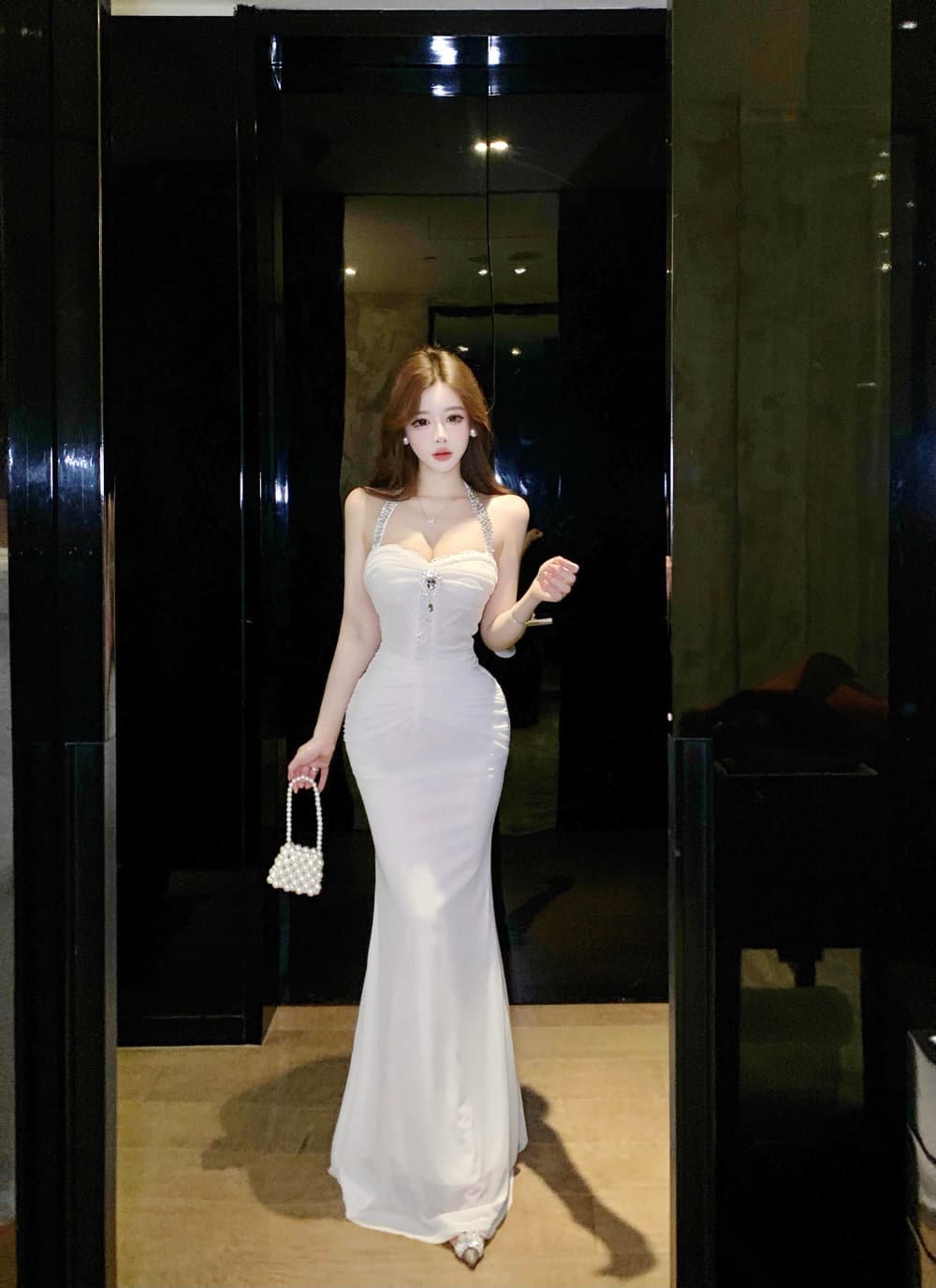 실사 품격 명문 여성 고급 센스 무거운 작업 훈련 행침 목 망사 섹시함 홀로우 아웃 주름 허리 수축 인어 꼬리 타이트 스커트 상세 이미지 2