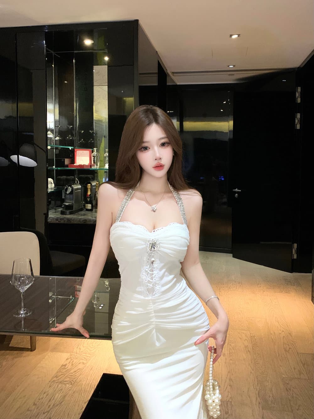 실사 품격 명문 여성 고급 센스 무거운 작업 훈련 행침 목 망사 섹시함 홀로우 아웃 주름 허리 수축 인어 꼬리 타이트 스커트 상세 이미지 9
