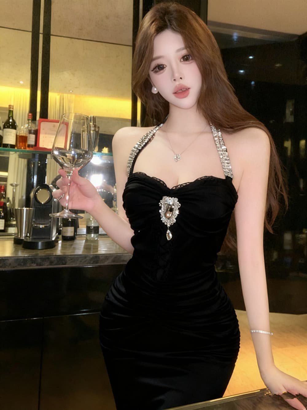실사 품격 명문 여성 고급 센스 무거운 작업 훈련 행침 목 망사 섹시함 홀로우 아웃 주름 허리 수축 인어 꼬리 타이트 스커트 상세 이미지 12