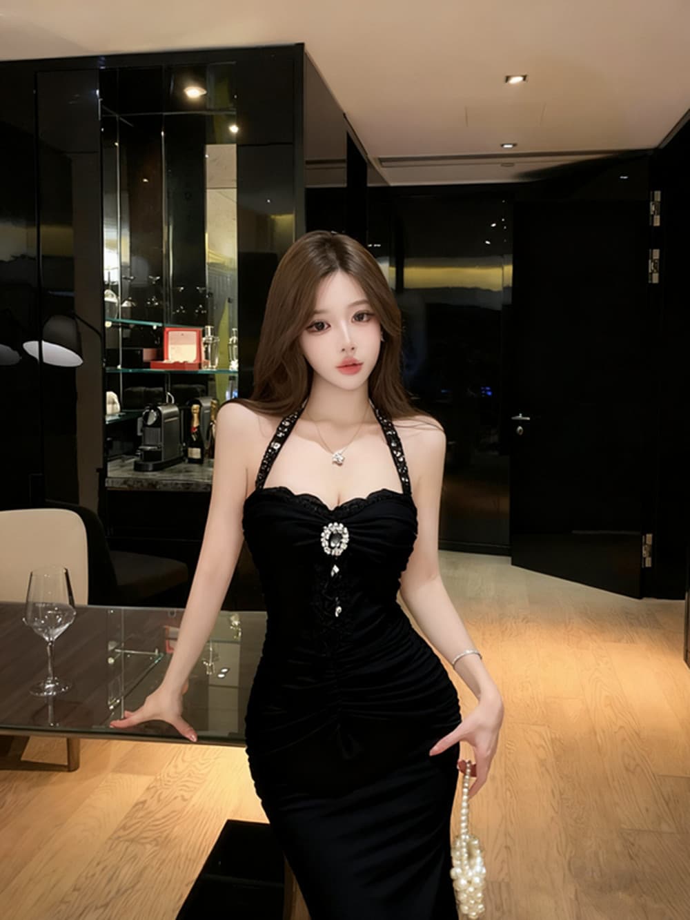 실사 품격 명문 여성 고급 센스 무거운 작업 훈련 행침 목 망사 섹시함 홀로우 아웃 주름 허리 수축 인어 꼬리 타이트 스커트 상세 이미지 14