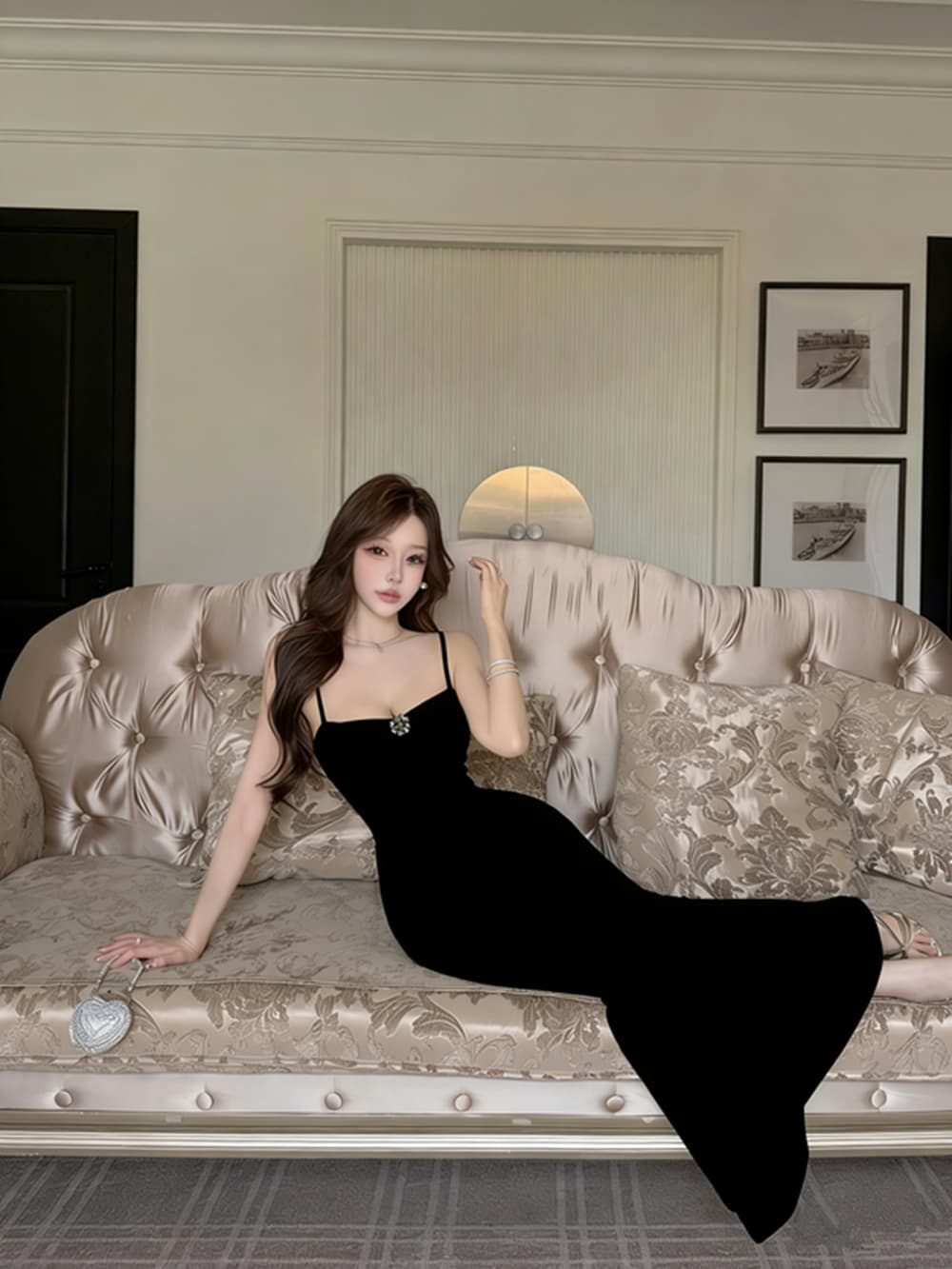 실사 명문 여성 품격 디자인 센스 인어 꼬리 슬립 예복 슬림해 보이는 타이트 스커트 드레스 상세 이미지 12