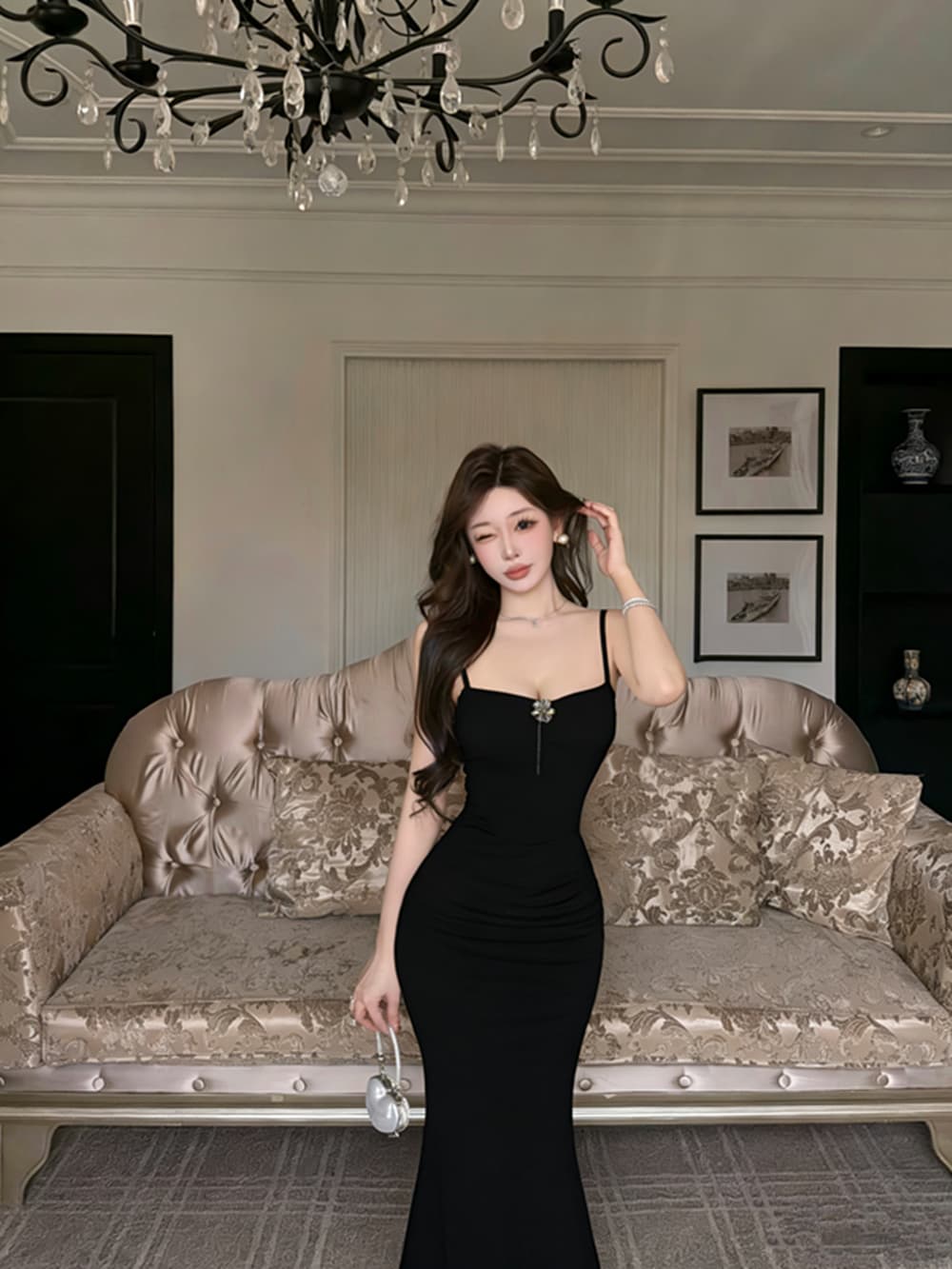 실사 명문 여성 품격 디자인 센스 인어 꼬리 슬립 예복 슬림해 보이는 타이트 스커트 드레스 상세 이미지 13