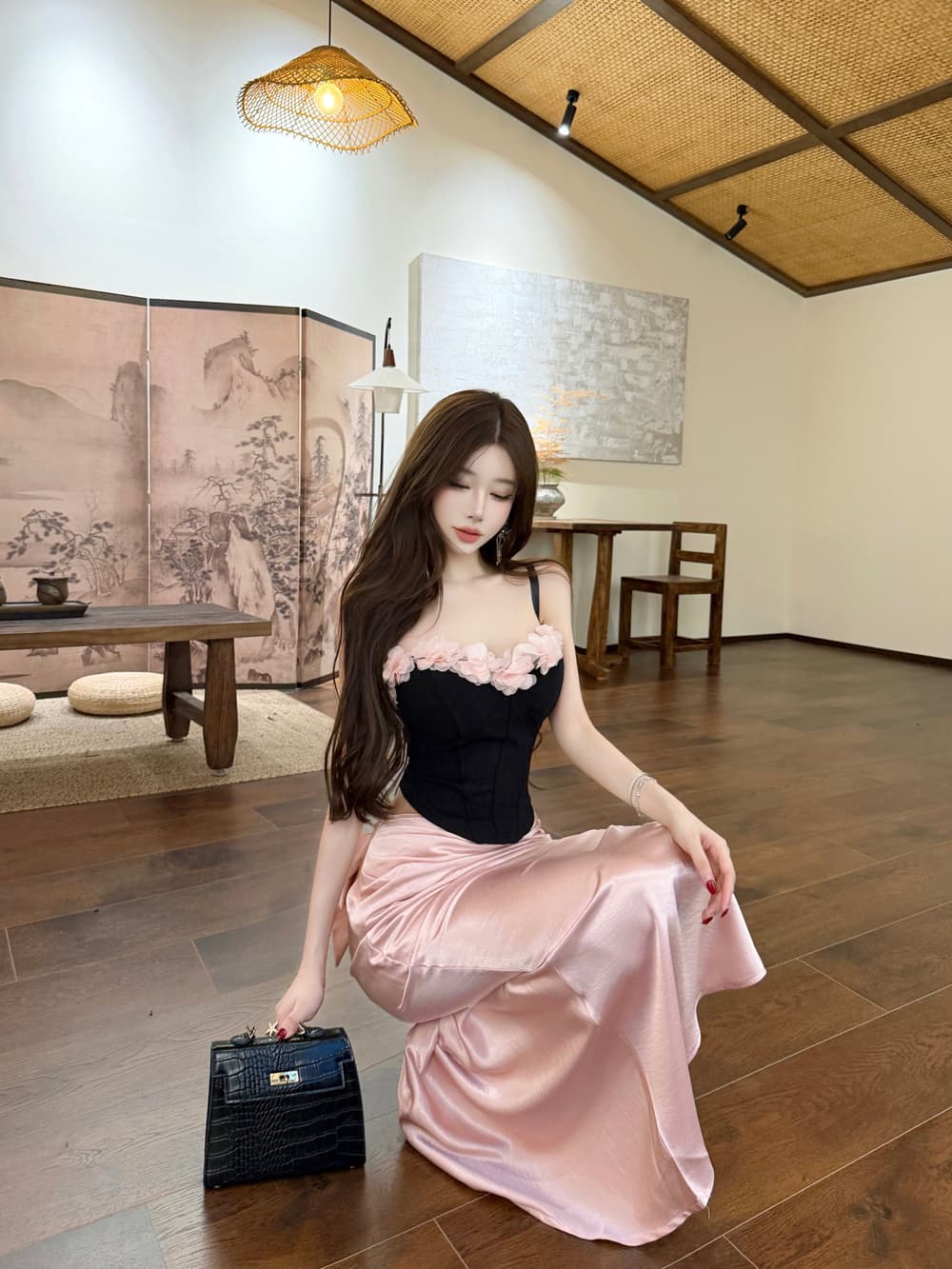 실사 순수한 욕망 꽃 슬립 작은 조끼 타이트 스커트 인어 꼬리 반신 스커트 투피스 세트 세트 상세 이미지 4