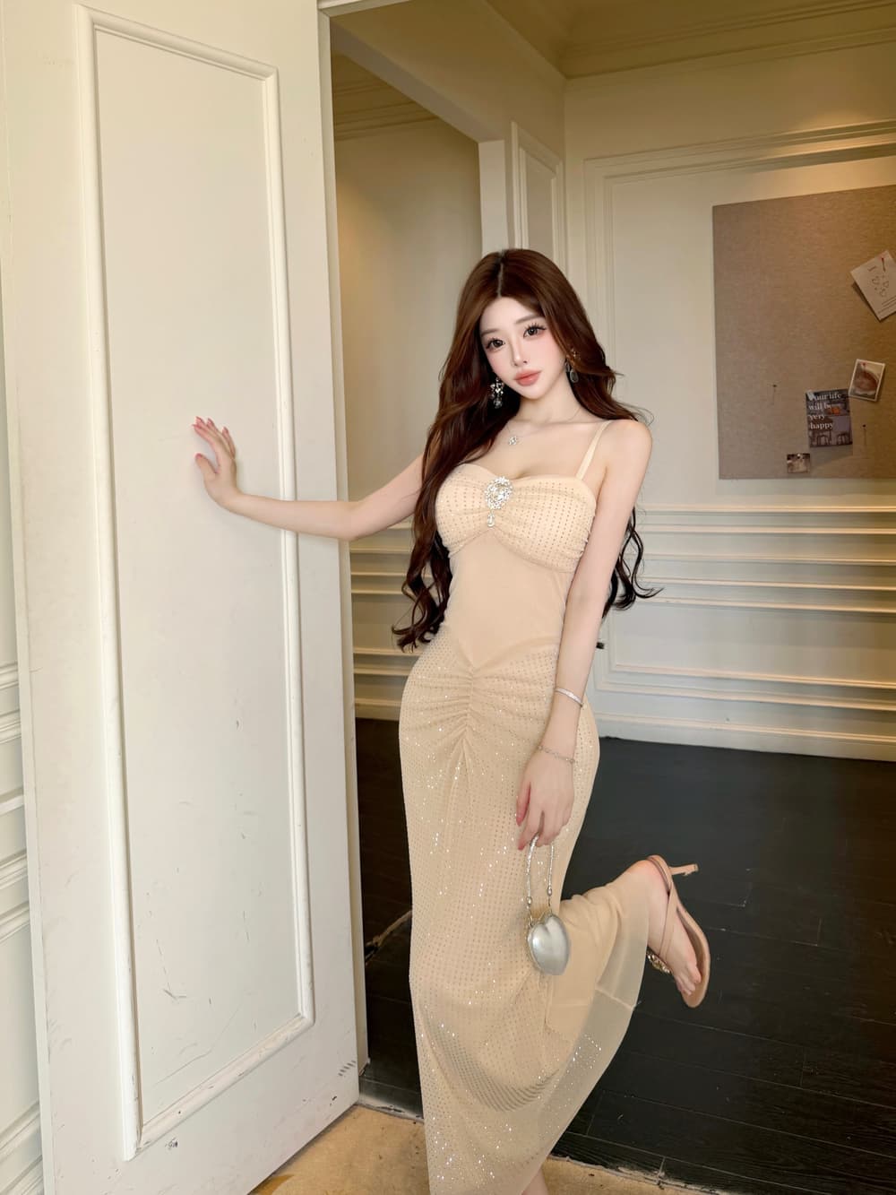 실사 로얄 자매 감정 섹시함 핫걸 무거운 작업 핫픽스 망사 홀로우 아웃 허리 수축 타이트 스커트 예복 드레스 상세 이미지 5