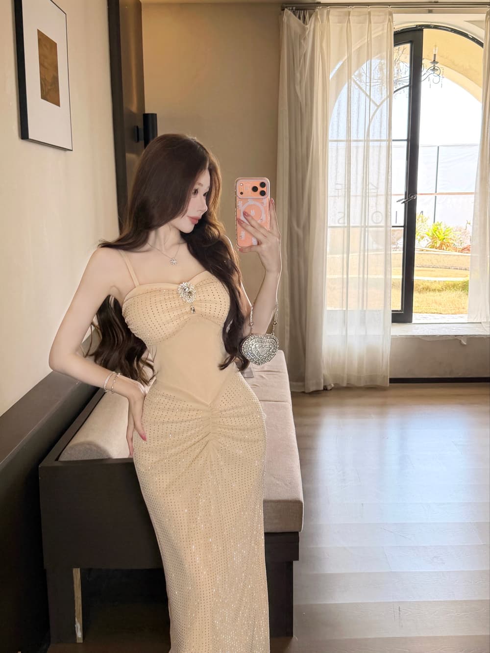실사 로얄 자매 감정 섹시함 핫걸 무거운 작업 핫픽스 망사 홀로우 아웃 허리 수축 타이트 스커트 예복 드레스 상세 이미지 6