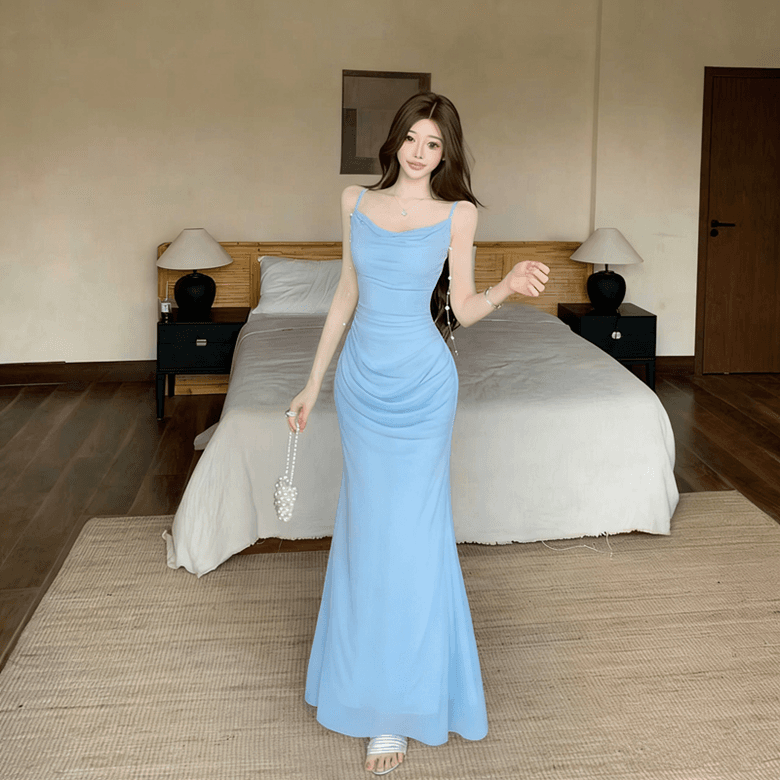 실사 순수한 욕망 프랑스식 섹시함 흔들다 칼라 고급 센스 망사 패치워크 몸매 가꾸기 휴가 예복 드레스 이미지 2