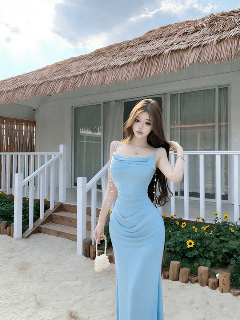 실사 순수한 욕망 프랑스식 섹시함 흔들다 칼라 고급 센스 망사 패치워크 몸매 가꾸기 휴가 예복 드레스 상세 이미지 24