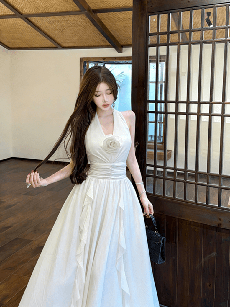 실사 여름 아름다운 해변가 휴가 프랑스식 행침 목 꽃 휴가 요정 품격 슬림해 보이는 드레스 상세 이미지 6