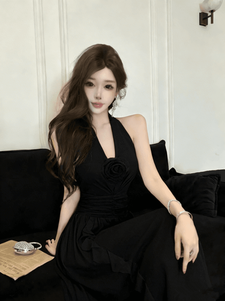 실사 여름 아름다운 해변가 휴가 프랑스식 행침 목 꽃 휴가 요정 품격 슬림해 보이는 드레스 상세 이미지 11