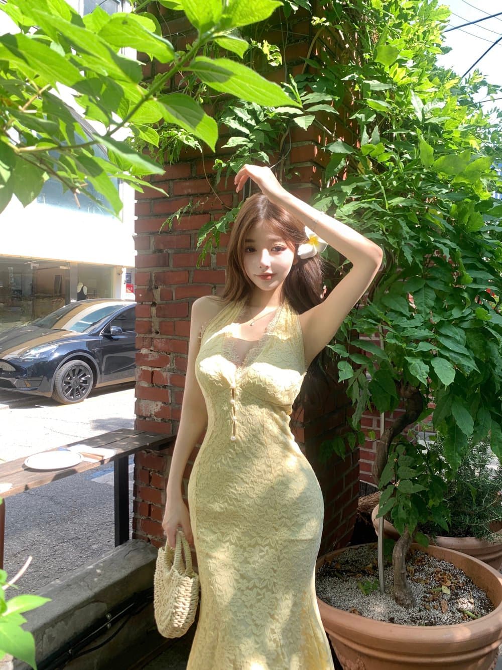 실사 순수한 욕망 핫걸 레이스 행침 목 해변가 휴가 백리스 섹시함 허리 수축 타이트 스커트 드레스 이미지 4