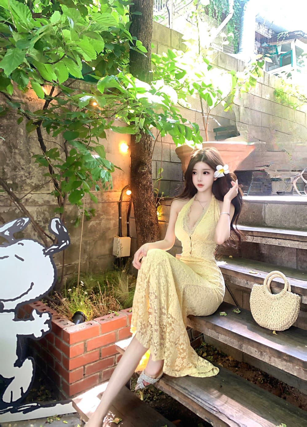 실사 순수한 욕망 핫걸 레이스 행침 목 해변가 휴가 백리스 섹시함 허리 수축 타이트 스커트 드레스 상세 이미지 3