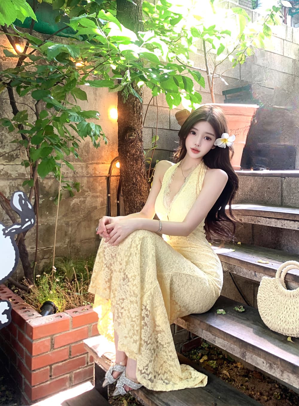실사 순수한 욕망 핫걸 레이스 행침 목 해변가 휴가 백리스 섹시함 허리 수축 타이트 스커트 드레스 상세 이미지 11