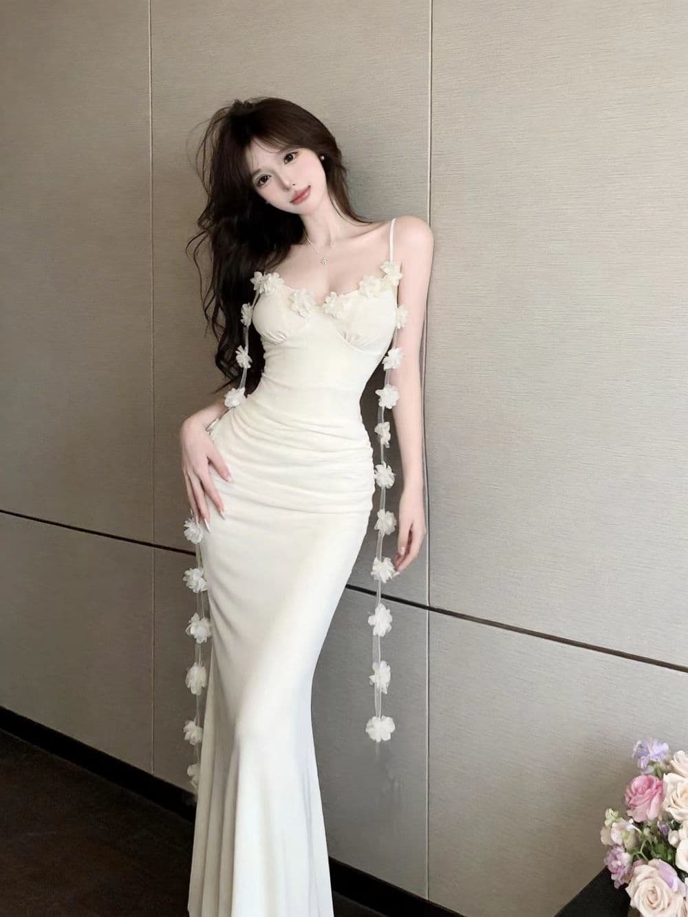 실사 순수한 욕망 디자인 센스 꽃 술 리본 하이웨이스트 몸매 가꾸기 슬림해 보이는 드레스 상세 이미지 9