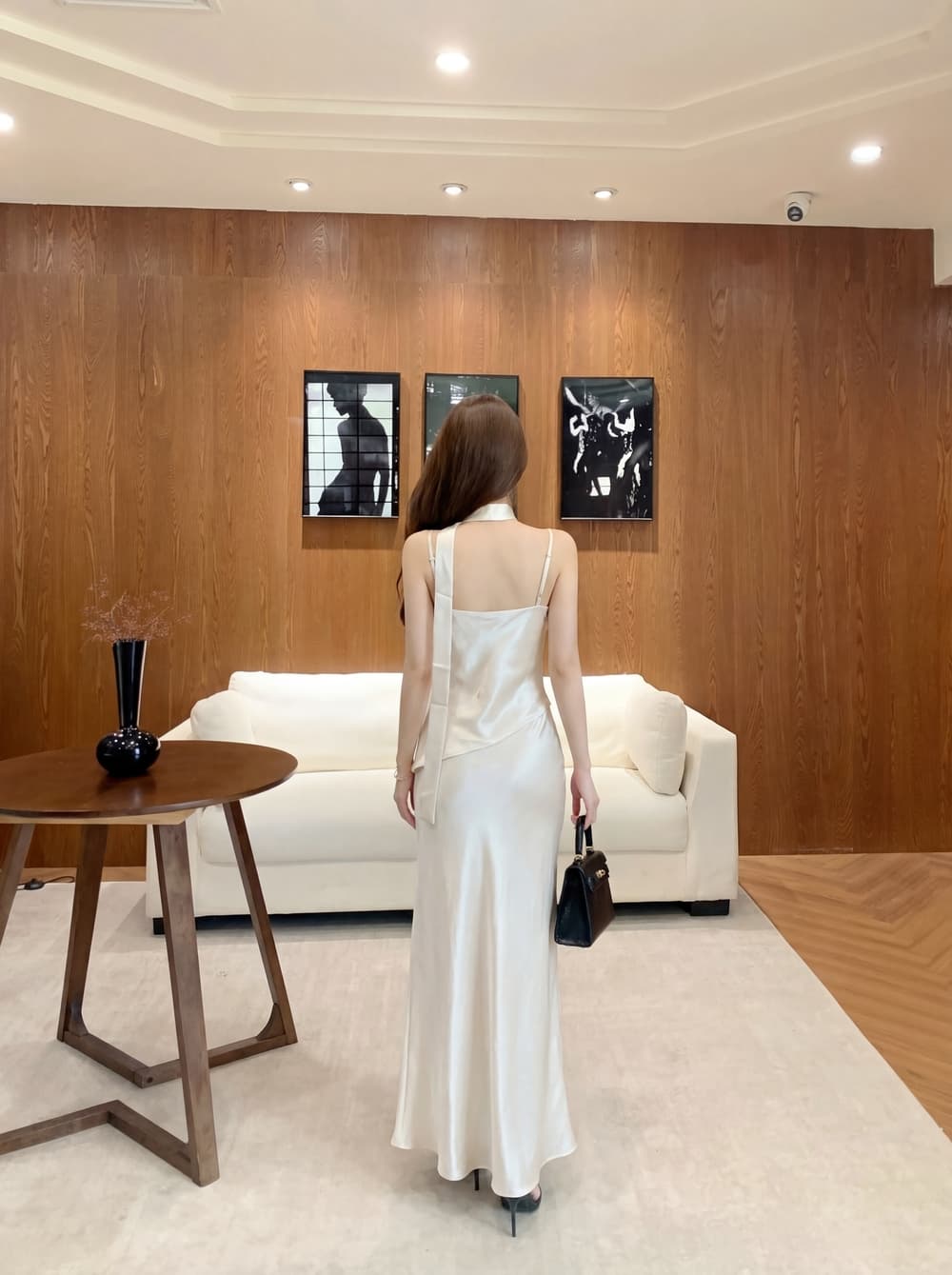 실사 프랑스식 명문 여성 흔들다 칼라 품격 새틴 페이크 레이어드 인어 꼬리 허리 수축 슬림해 보이는 드레스 상세 이미지 17