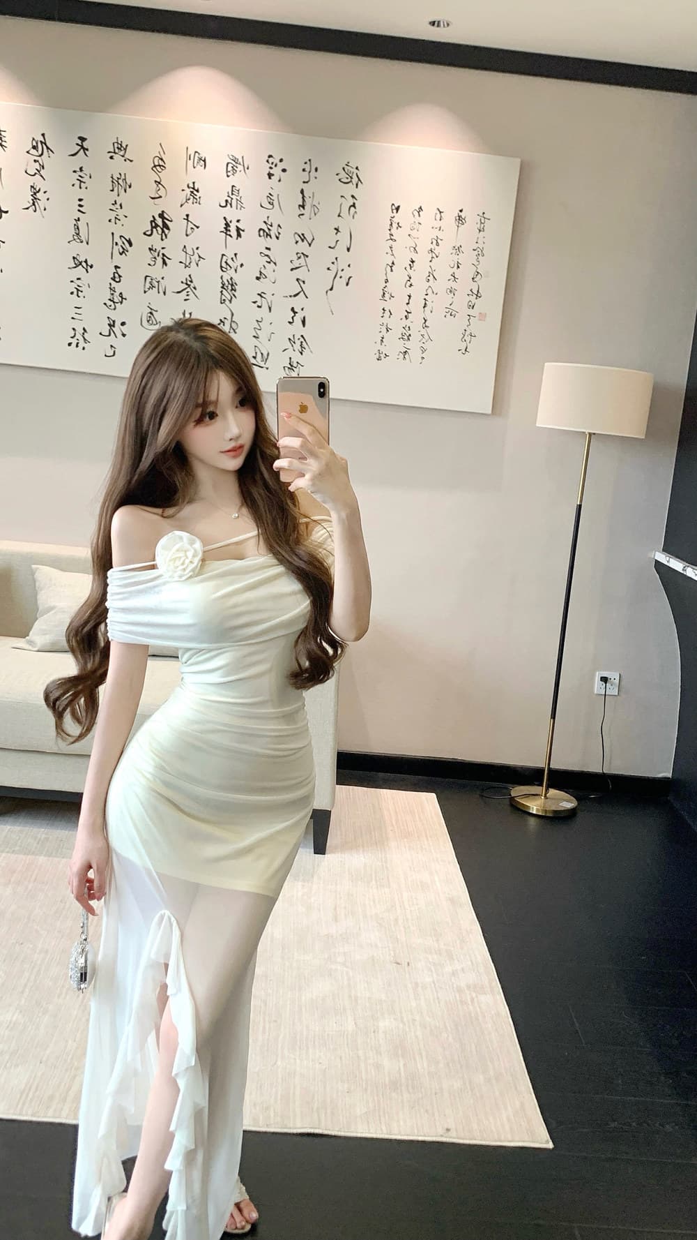 실사 순수한 욕망 오프숄더 불규칙 섹시함 프릴 패치워크 허리 수축 슬림해 보이는 드레스 상세 이미지 19