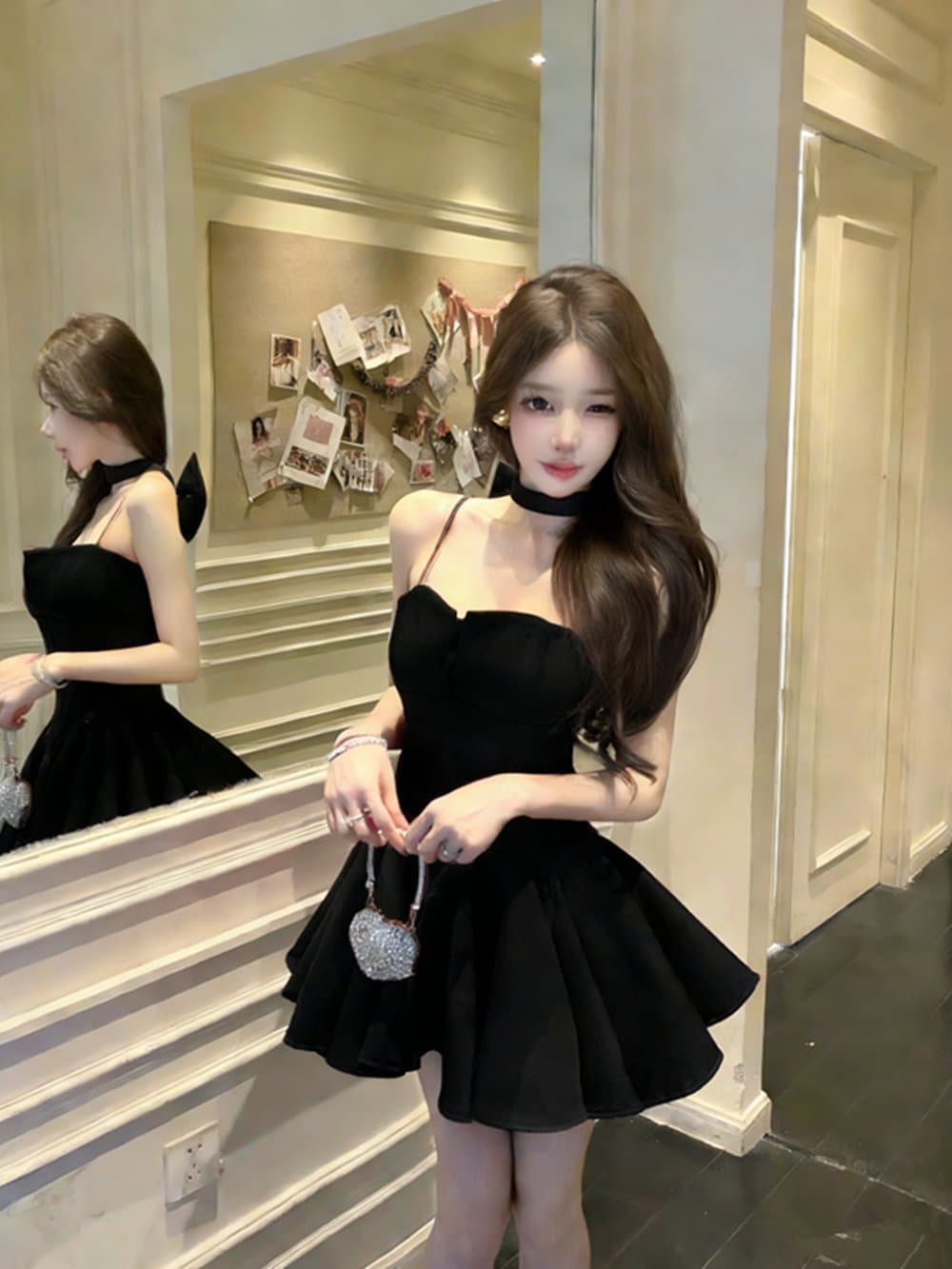실사 분위기 센스 착용 가져 가라. 빨간색 순수한 욕망 섹시함 핫걸 행침 목 나비 매듭 슬립 퍼프 드레스 상세 이미지 21