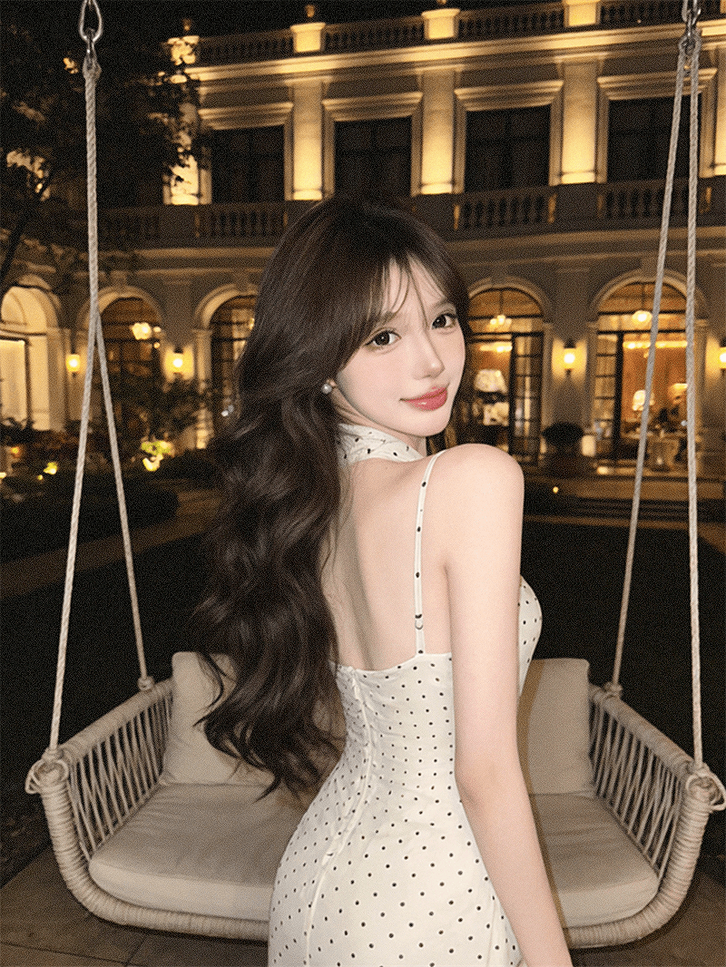 실사 순수한 욕망 작은 키 흔들다 칼라 허리 수축 도트 무늬 슬립 슬림해 보이는 드레스 상세 이미지 14