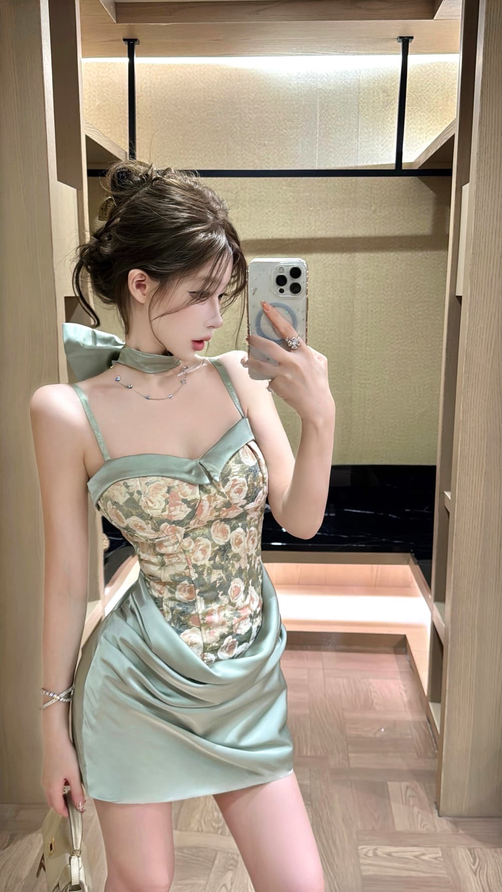 실사 프랑스식 명문 여성 달콤함 품격 고급 센스 꽃무늬 디자인 센스 주름 몸매 가꾸기 타이트 스커트 예복 치마 이미지 4