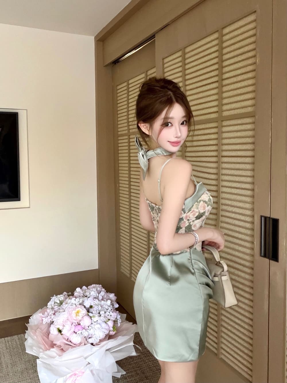 실사 프랑스식 명문 여성 달콤함 품격 고급 센스 꽃무늬 디자인 센스 주름 몸매 가꾸기 타이트 스커트 예복 치마 상세 이미지 1