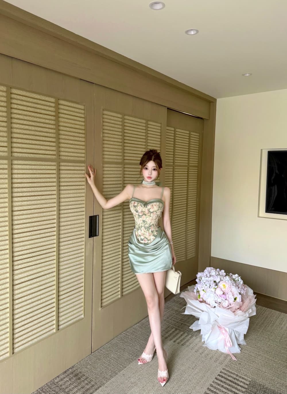 실사 프랑스식 명문 여성 달콤함 품격 고급 센스 꽃무늬 디자인 센스 주름 몸매 가꾸기 타이트 스커트 예복 치마 상세 이미지 12