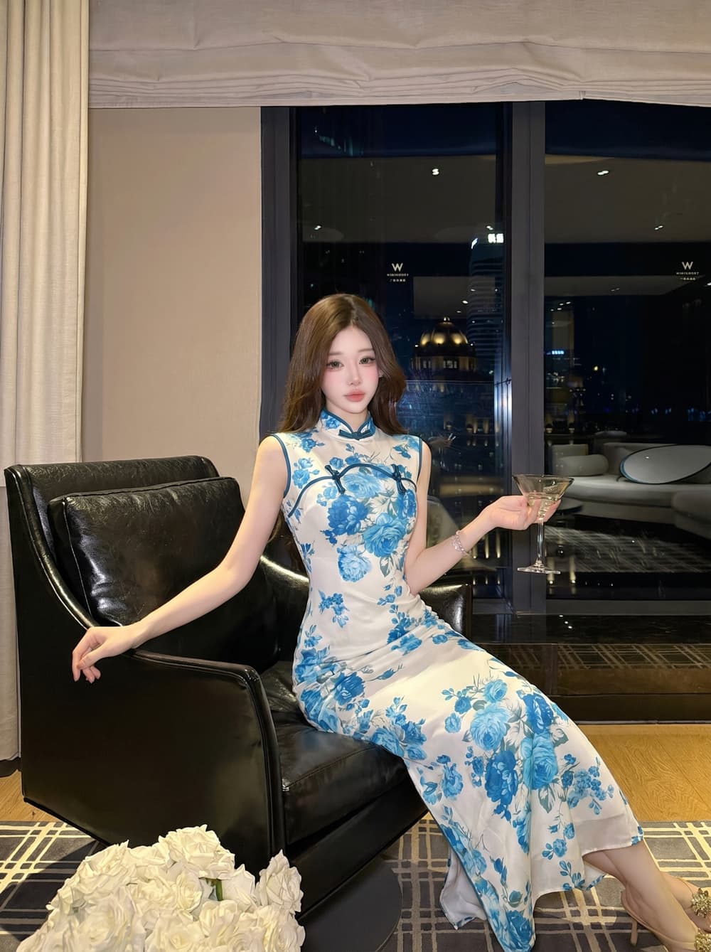 실사 새로운 중식 스탠드 칼라 개선 치파오 레트로 고유 한 프린트 몸매 가꾸기 타이트 스커트 드레스 상세 이미지 8