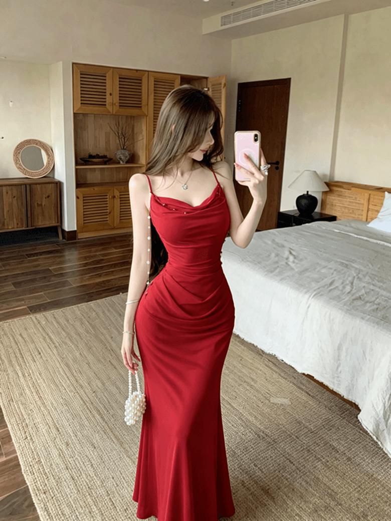 실사 순수한 욕망 프랑스식 섹시함 흔들다 칼라 고급 센스 망사 패치워크 몸매 가꾸기 휴가 예복 드레스 상세 이미지 4