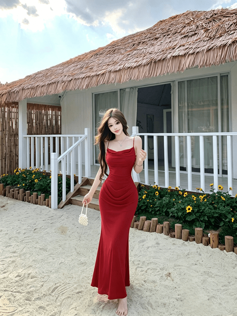 실사 순수한 욕망 프랑스식 섹시함 흔들다 칼라 고급 센스 망사 패치워크 몸매 가꾸기 휴가 예복 드레스 상세 이미지 7