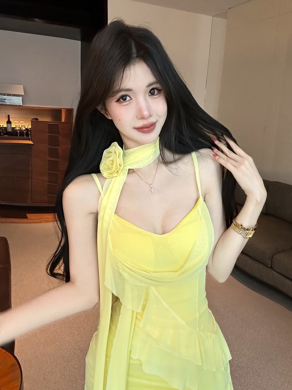 실사 순수한 욕망 연령 감소 3 차원 꽃 디자인 센스 프릴 핫걸 몸매 가꾸기 슬립 드레스 상세 이미지 3