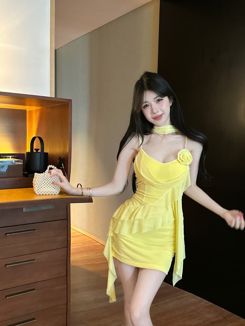 실사 순수한 욕망 연령 감소 3 차원 꽃 디자인 센스 프릴 핫걸 몸매 가꾸기 슬립 드레스 상세 이미지 4