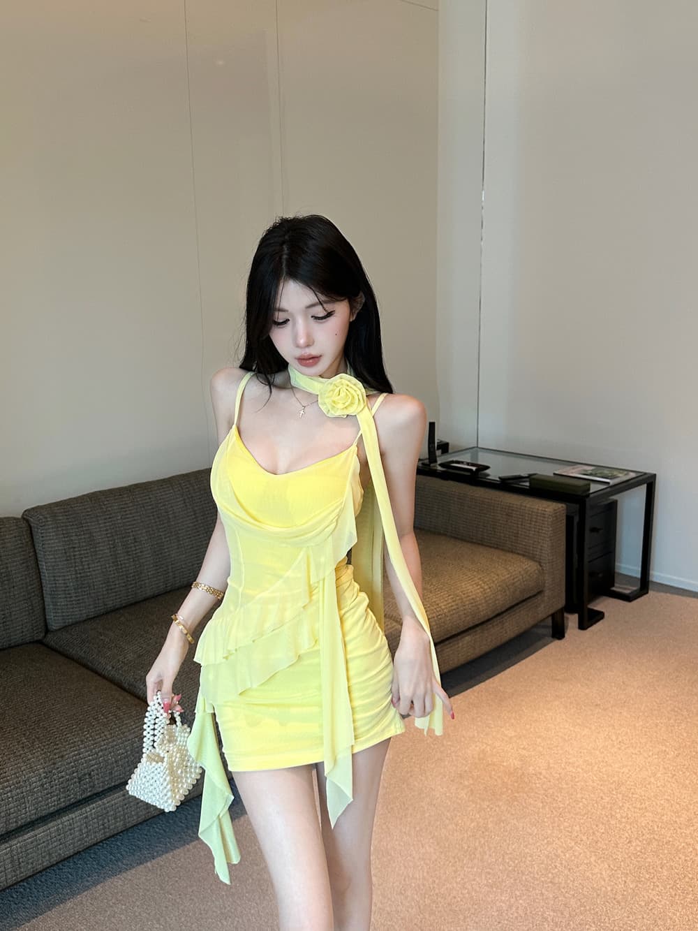실사 순수한 욕망 연령 감소 3 차원 꽃 디자인 센스 프릴 핫걸 몸매 가꾸기 슬립 드레스 상세 이미지 5
