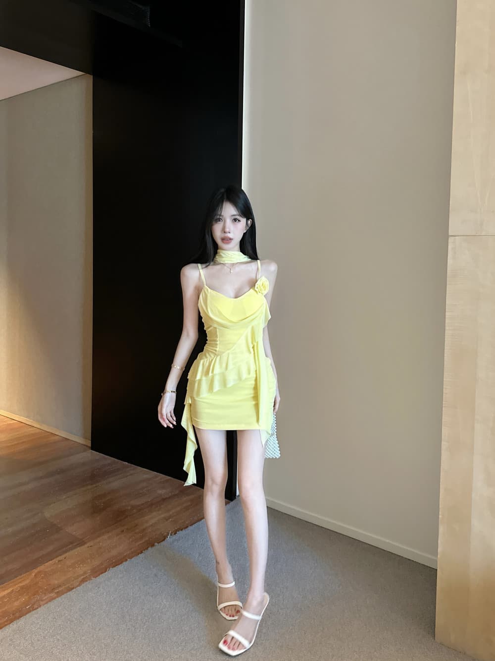 실사 순수한 욕망 연령 감소 3 차원 꽃 디자인 센스 프릴 핫걸 몸매 가꾸기 슬립 드레스 상세 이미지 9