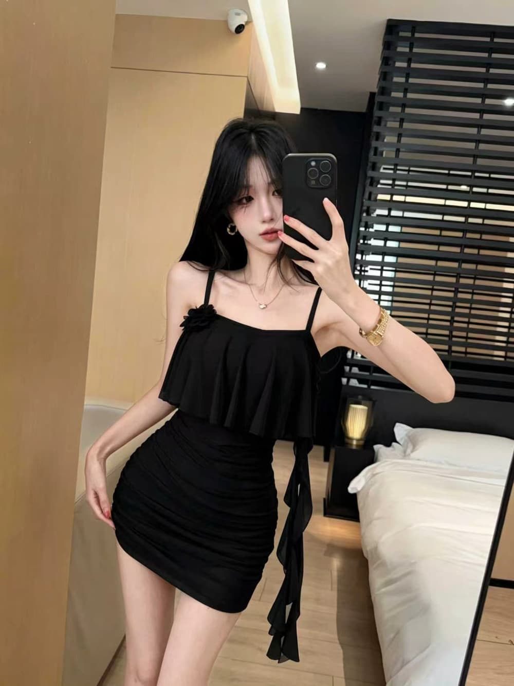 실사 순수한 욕망 망사 페이크 레이어드 꽃 패치워크 디자인 센스 몸매 가꾸기 슬림해 보이는 타이트 스커트 드레스 상세 이미지 17