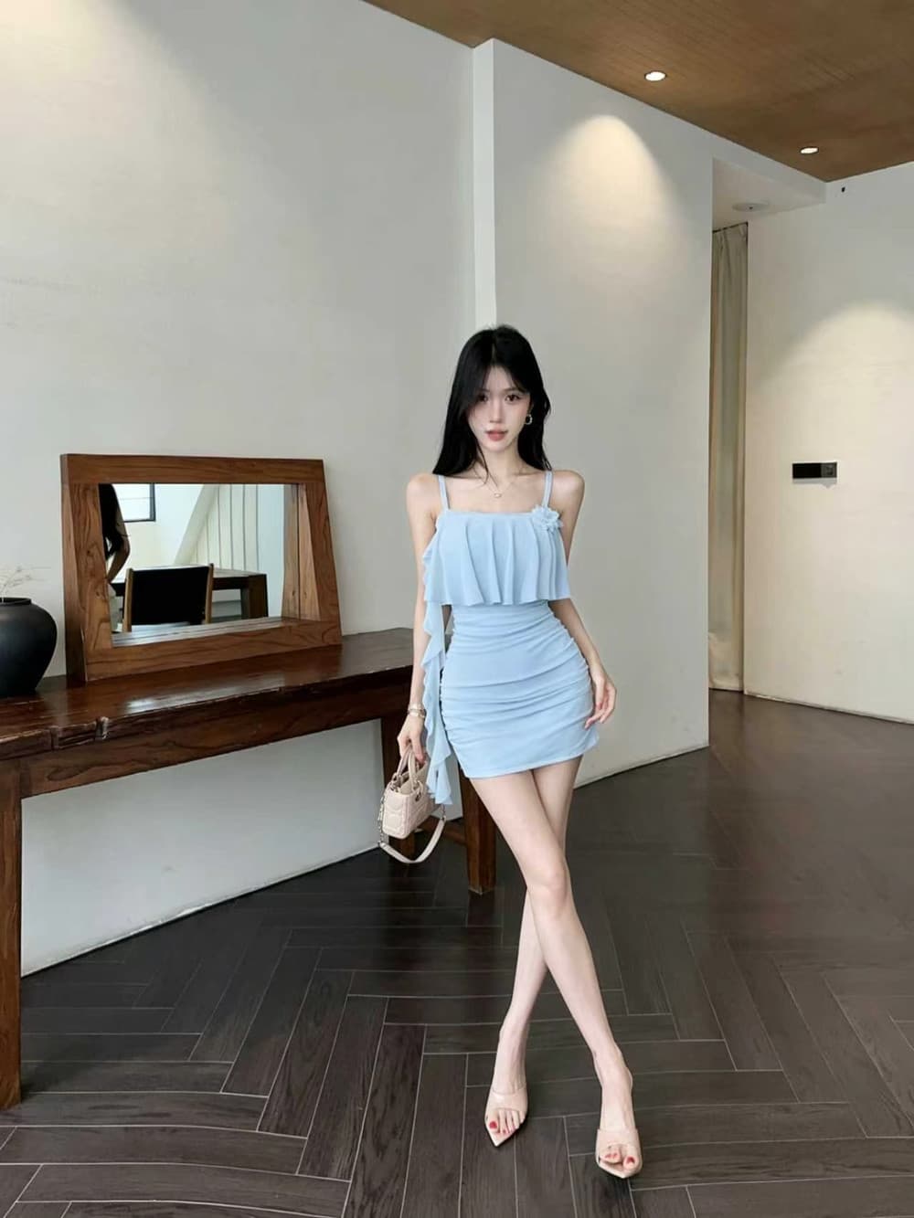 실사 순수한 욕망 망사 페이크 레이어드 꽃 패치워크 디자인 센스 몸매 가꾸기 슬림해 보이는 타이트 스커트 드레스 상세 이미지 22