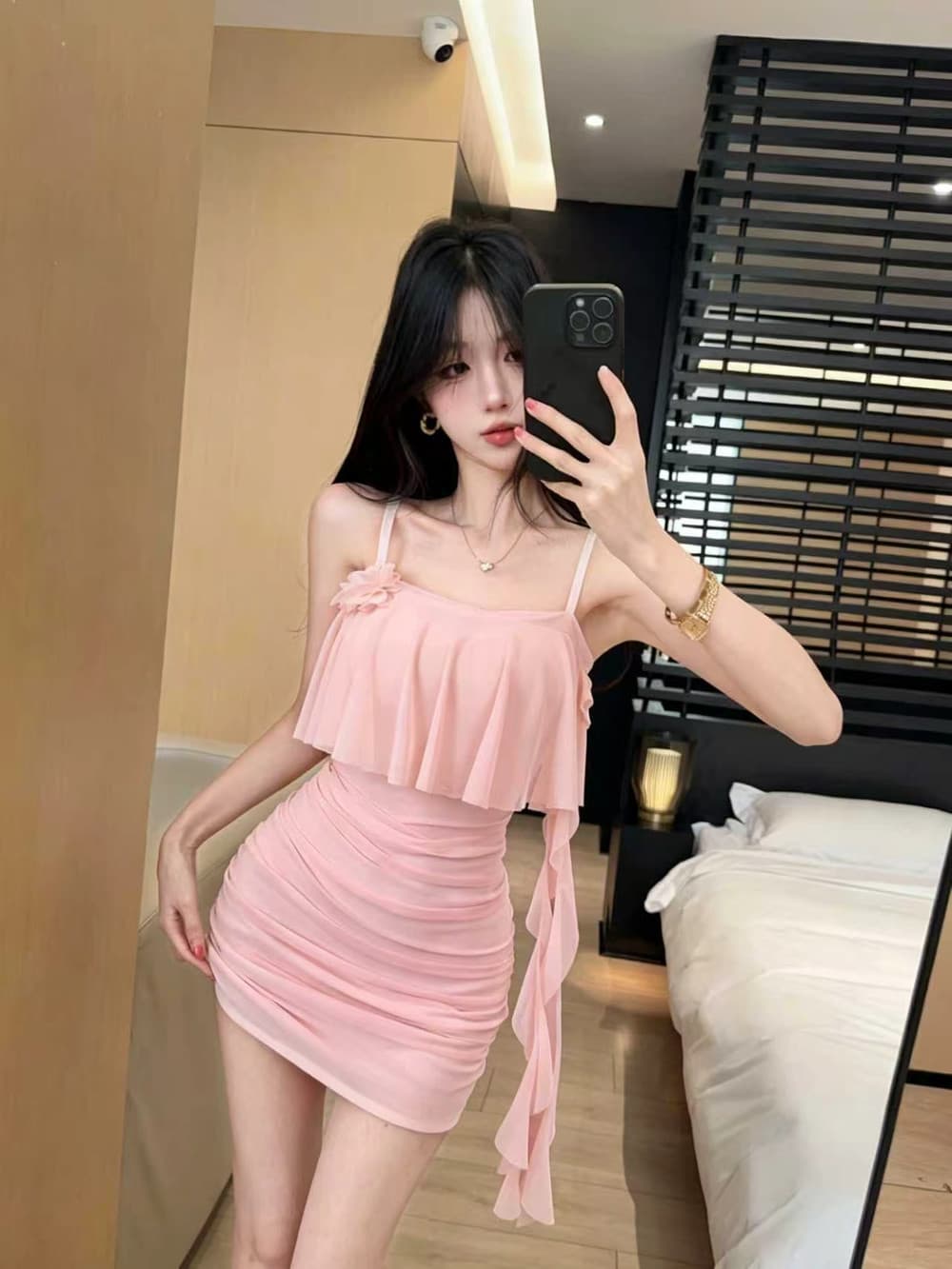 실사 순수한 욕망 망사 페이크 레이어드 꽃 패치워크 디자인 센스 몸매 가꾸기 슬림해 보이는 타이트 스커트 드레스 상세 이미지 31