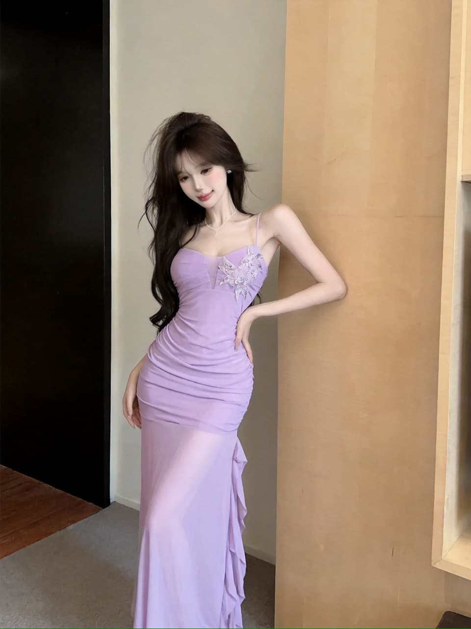 실사 프랑스식 순수한 욕망 핫걸 섹시함 보라색 인사이드 가져 가라. 만나는 몸매 가꾸기 타이트 스커트 드레스 상세 이미지 3