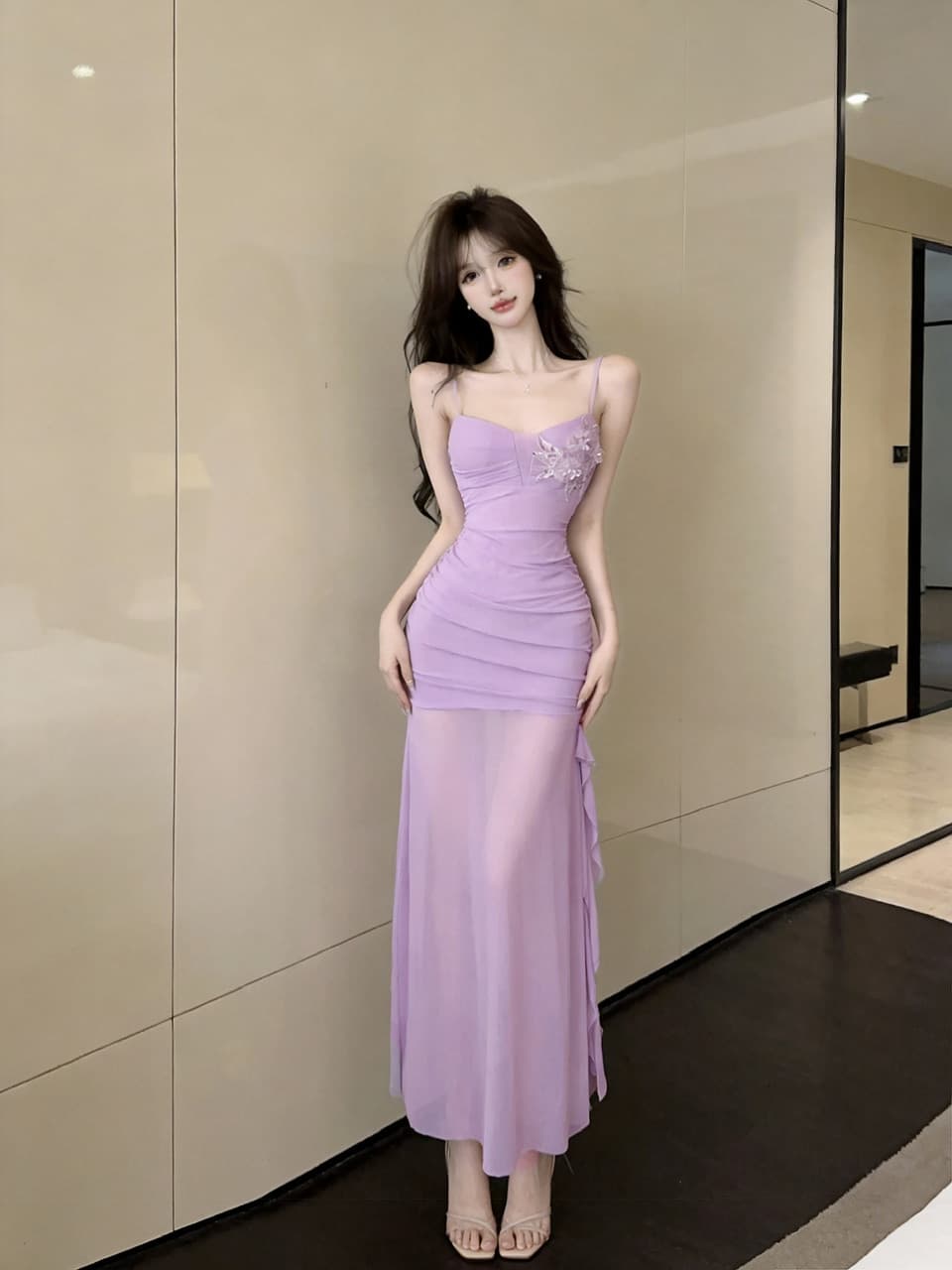 실사 프랑스식 순수한 욕망 핫걸 섹시함 보라색 인사이드 가져 가라. 만나는 몸매 가꾸기 타이트 스커트 드레스 상세 이미지 4